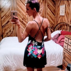 Party sequin black backless mini dress